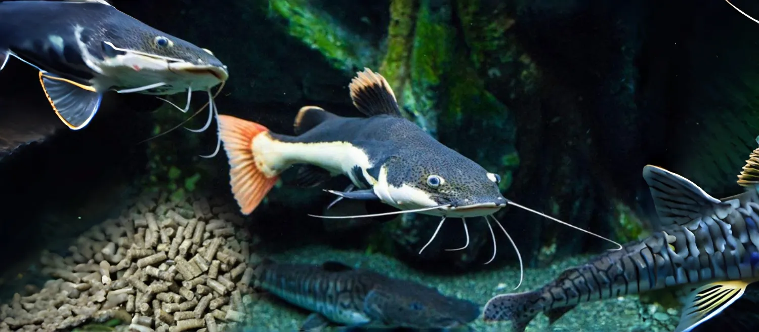 sinking fish feed and fishes