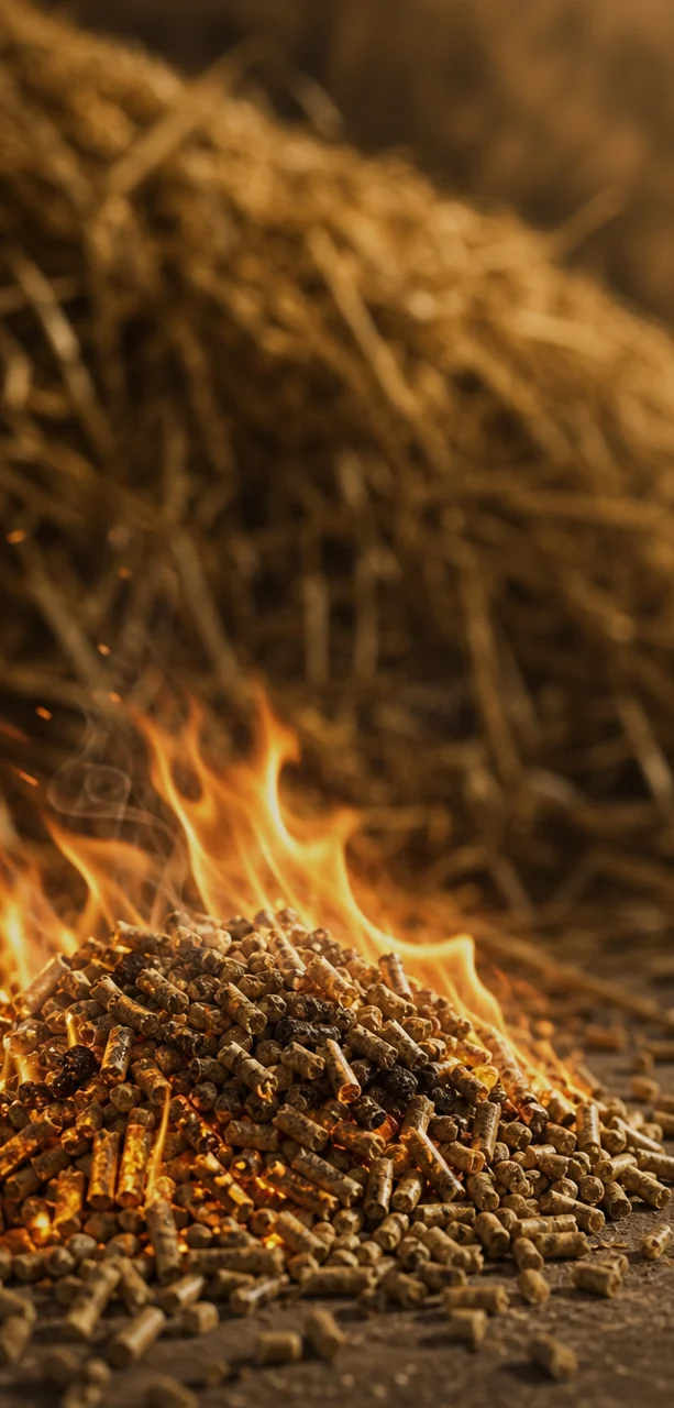 wood pellet are burning