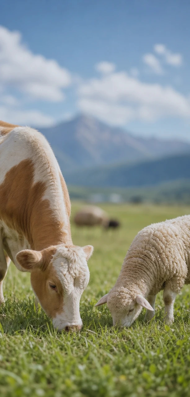 cattle and goat in grassland